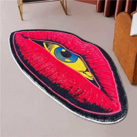 Red lip devil eye rug funny bathroom mat non slip absorbent washable plush carpe - Picture 2 of 7